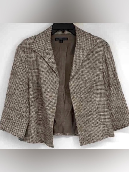 Lafayette 148 New York Jackets & Blazers - [Lafayette 148] Brown Taupe 3/4 Sleeve Open Front Tweed Blazer Jacket Women's 12